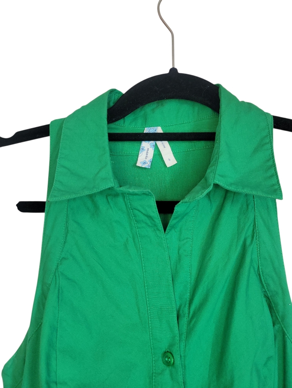 Anthropologie Maeve Green Cotton Shirt Dress Tie Waist Coastal Cottagecore Sz 4 - Picture 4 of 11